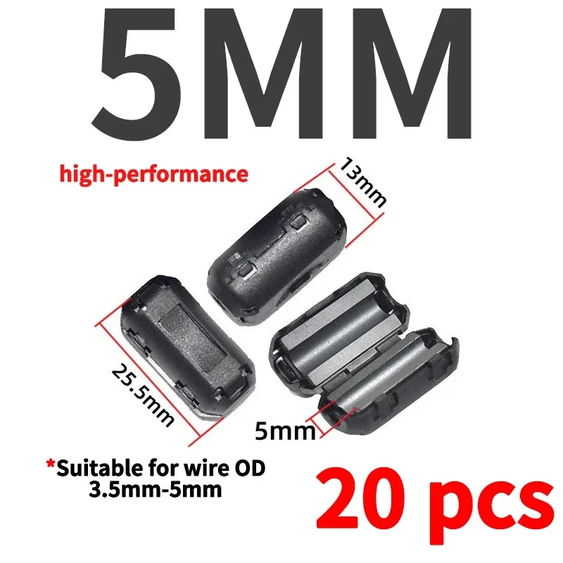 Anillo de Cable de núcleo de ferrita, cuenta de estrangulación de 3,5/5/7/9/13/15mm, filtro supresor de ruido RFI EMI para antena USB, Cable de Audio compatible con HDMI: Plata