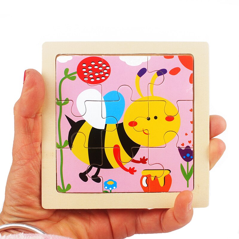 Kids Toy Wood Puzzle Small Size 11*11cm Wooden 3D Puzzle Jigsaw for Children Baby Cartoon Animal/Traffic Puzzles Educational Toy