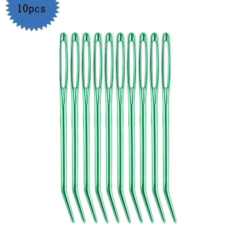 10pcs Yarn Knitting Needles Tapestry Large Eye Curved Tip Needles Sewing Pins Set DIY Household Sewing Tools: green