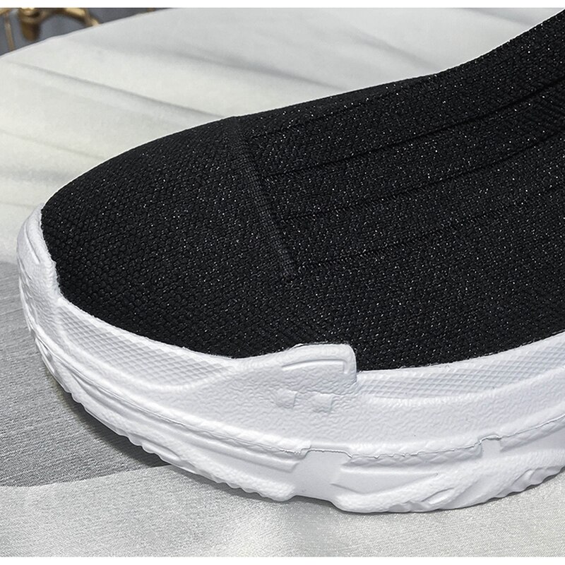 Sokker sko runner tung sål kvinder sneakers speed trainer sort hvid glitter sneakers casual sko