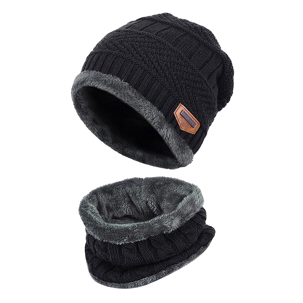 Nibesser effen gebreide mutsen, muts, sjaal plus fluwelen wintermuts, man, vrouw, warme, dikke muts, ski, zachte sjaals, muts, sjaalset