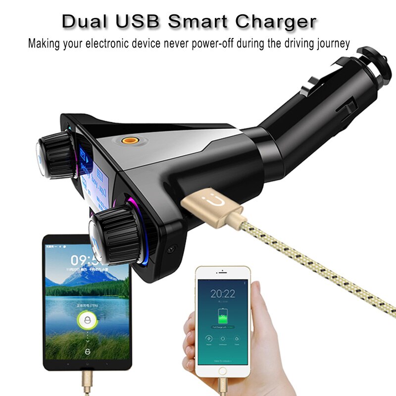 Vention Car Charger - Bluetooth 5.0 FM Transmitter - Dual USB Ports - QC 3.0 Fast Charging