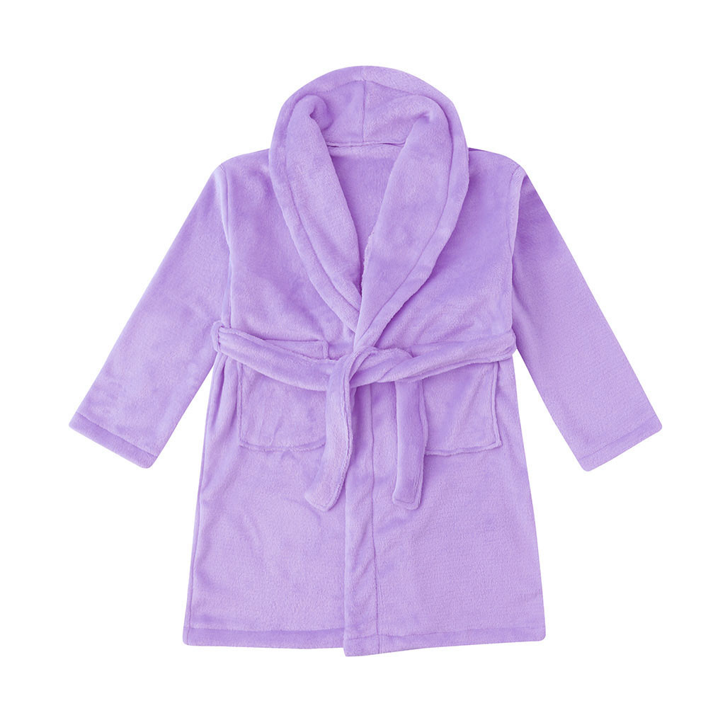 Vinter höst barnrock pyjamas för barn solid flanell varm barn nattkläder handduk nattlinne pojkar flickor badrockar: Lila / M