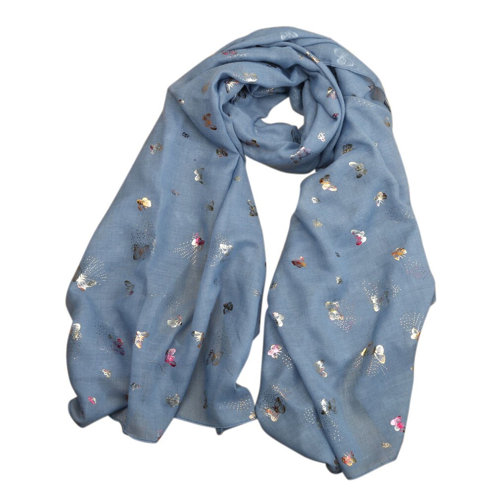 Écharpe à imprimé papillon pour femme, foulard doux, coupe-vent, accessoires, châle, chauffe-cou, étole: Blue