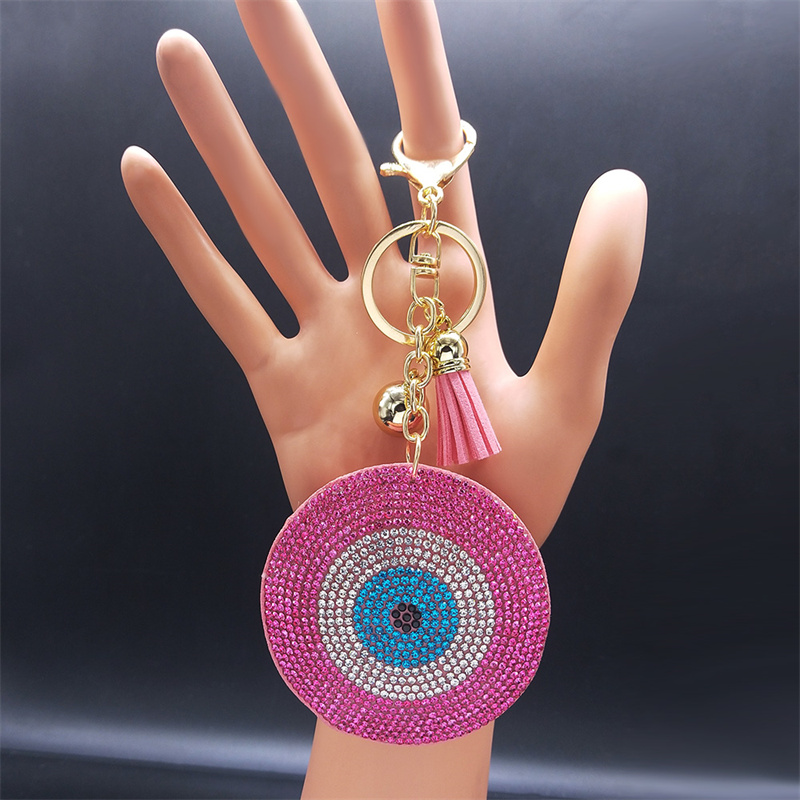 Llaveros de cristal con ojos de pavo, anillo para mujer, llavero de Color azul dorado, accesorios para bolso, joyería, llaveros para mujer: Negro