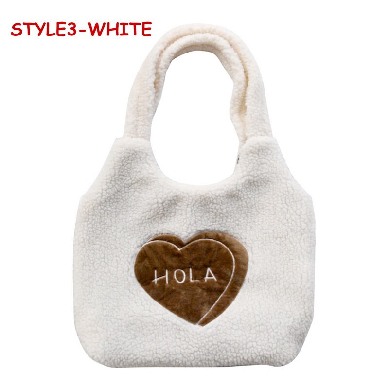 Vrouwen Kawaii Lam Stof Schoudertas Handtas Tote Grote Capaciteit Borduurwerk Shopper Tassen Leuke Tas Voor Meisjes Nieuw: White 