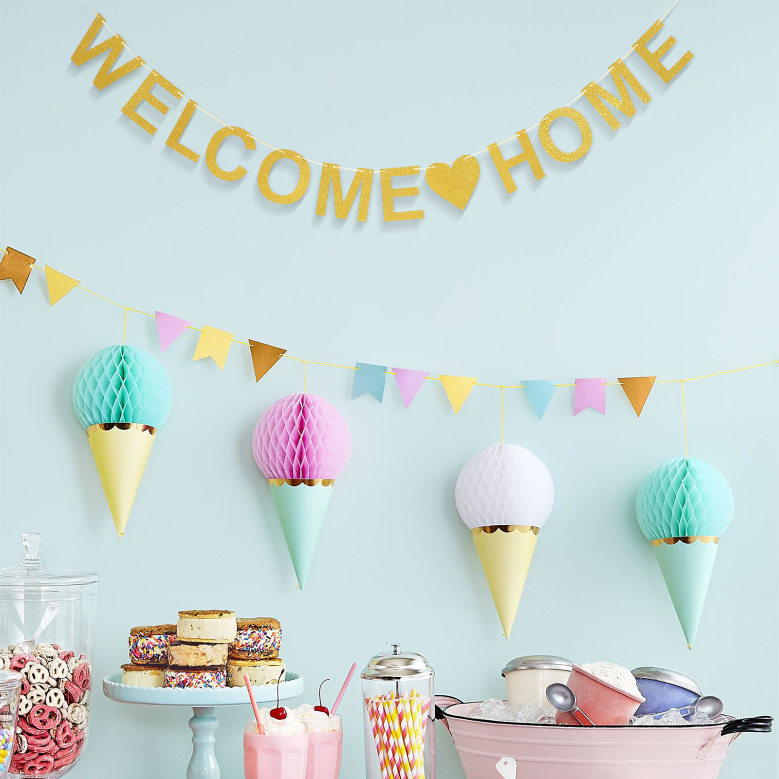 Welcome Home Sign Banner, Decoração Pendurada, Bandeiras Bunting, Photo Prop, Decoração Do Partido, 1 Conjunto