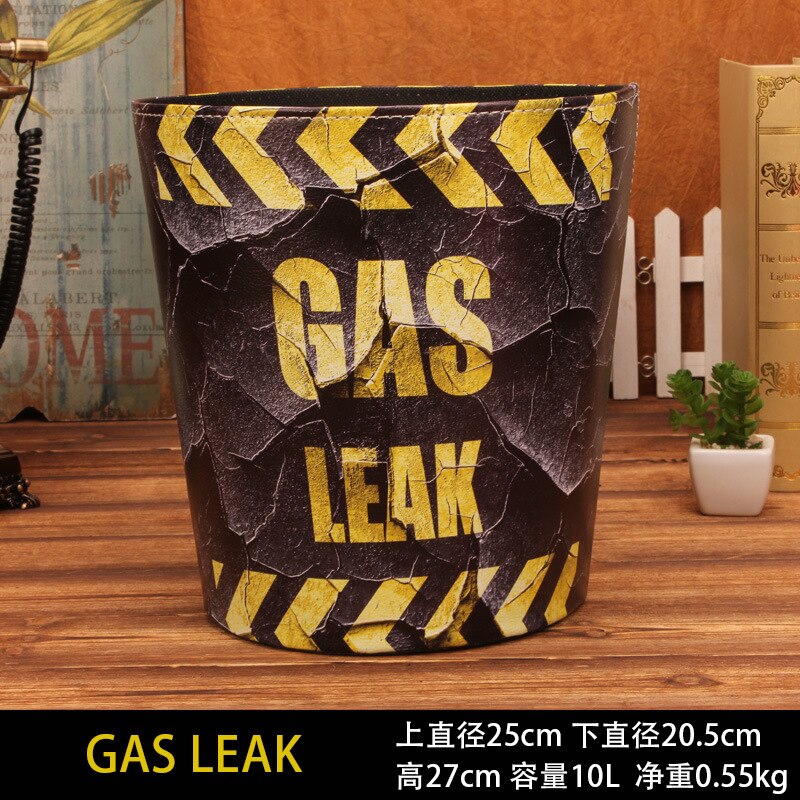 27cm retro Altpapier Korb Kreative PU Leder Bar Mülleimer Mülleimer Gargabe Warst Papier Jahrgang Korb Ohne Deckel: Schwarz Gas Leck