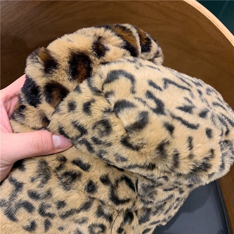 Korea Herfst Winter Vintage Luipaard Pluche Emmer Cap Japanse Zoete En Mooie Visser Hoed Warme Gewatteerde Bekken Cap 56 -58 Cm