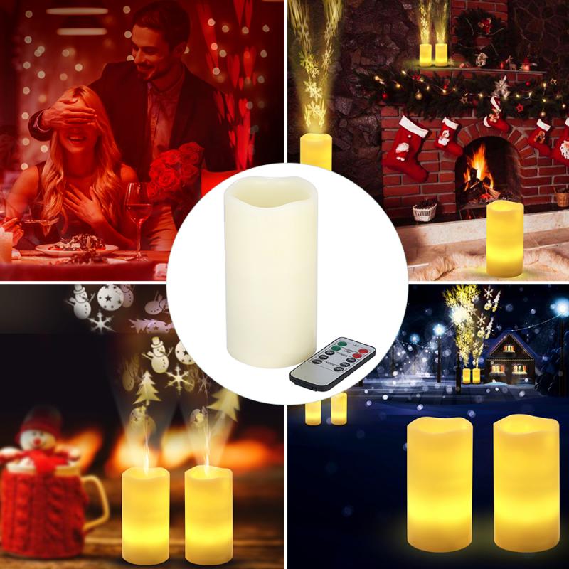 LED Kaars Licht Vlamloze Projectie Knipperende Afstandsbediening Kerst Decor Romantische Decoratie Kaars