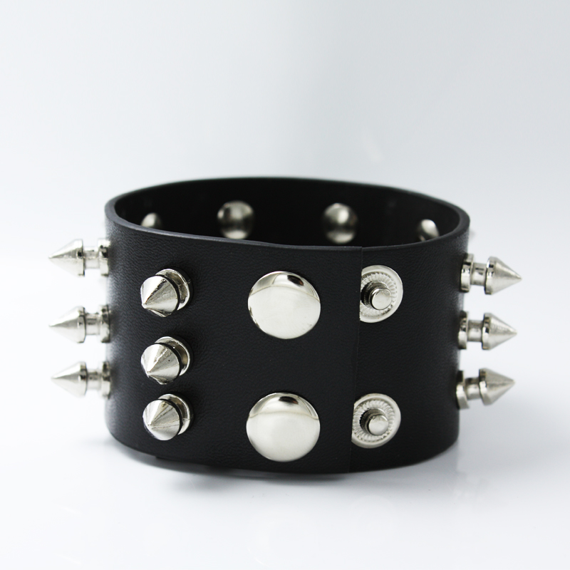 Sangsy Unique 1/2/3 Row Cuspidal Spikes Rivet Stud Wide Cuff Leather Punk Gothic Rock Unisex Bangle Bracelet Men Jewelry