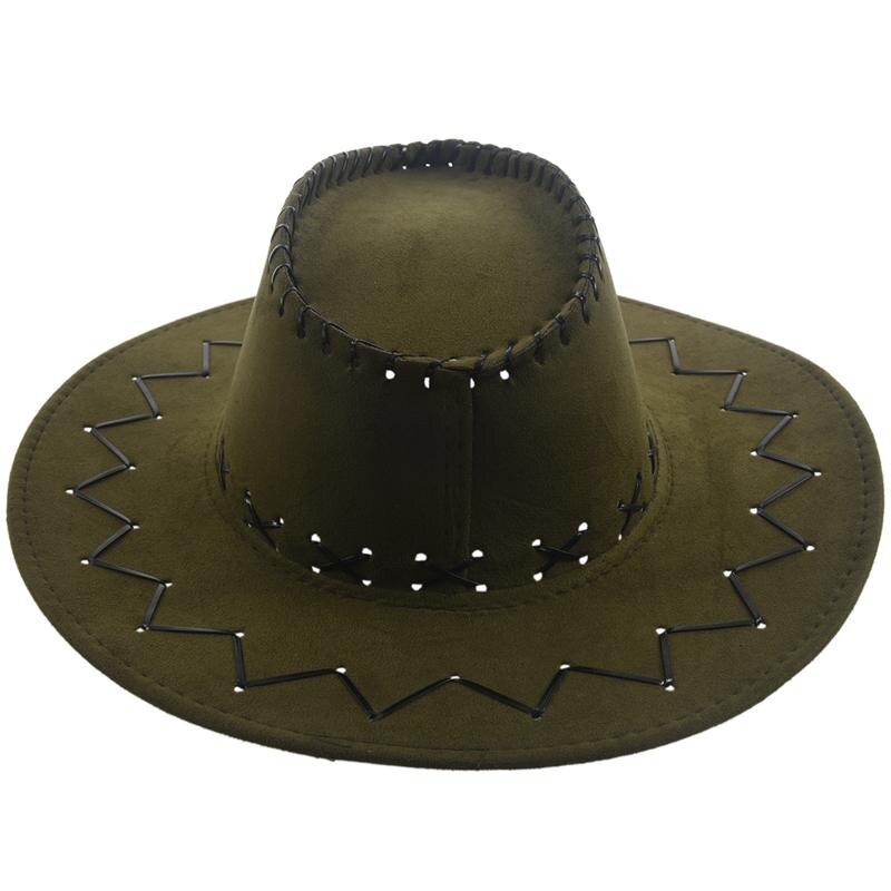 Adjustable Chin Strap Faux Leather Cowboy Hat Army Green for Man