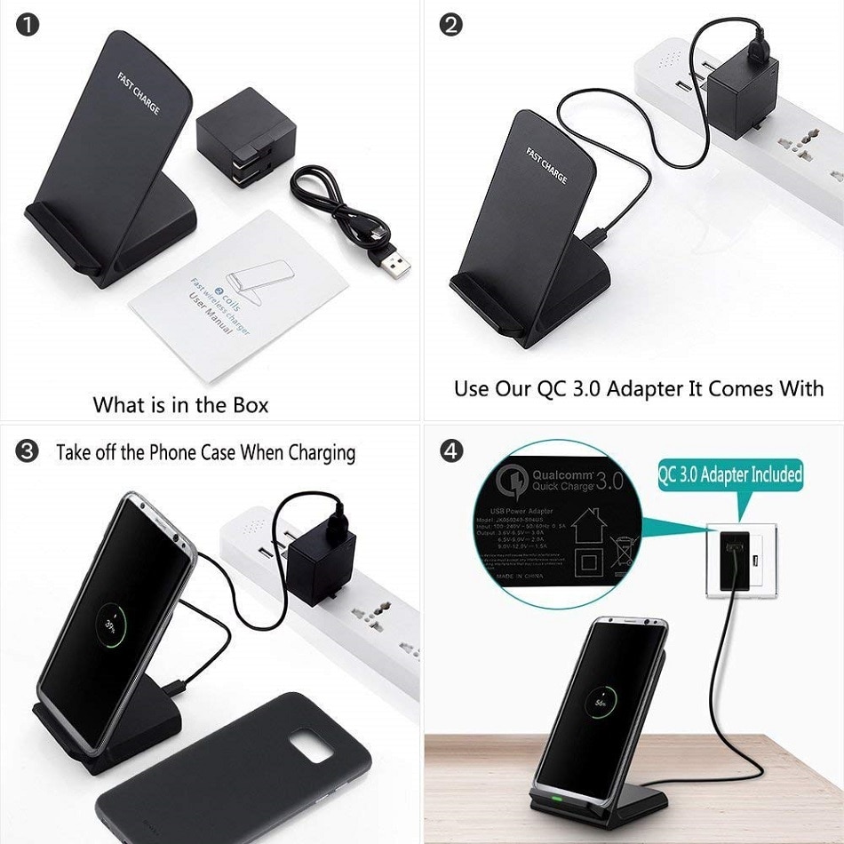 Qi trådløs opladerstander kompatibel til samsung  s9 s8 plus note 9 8 iphone  x 8 xs max xr mobiltelefon usb hurtig trådløs oplader