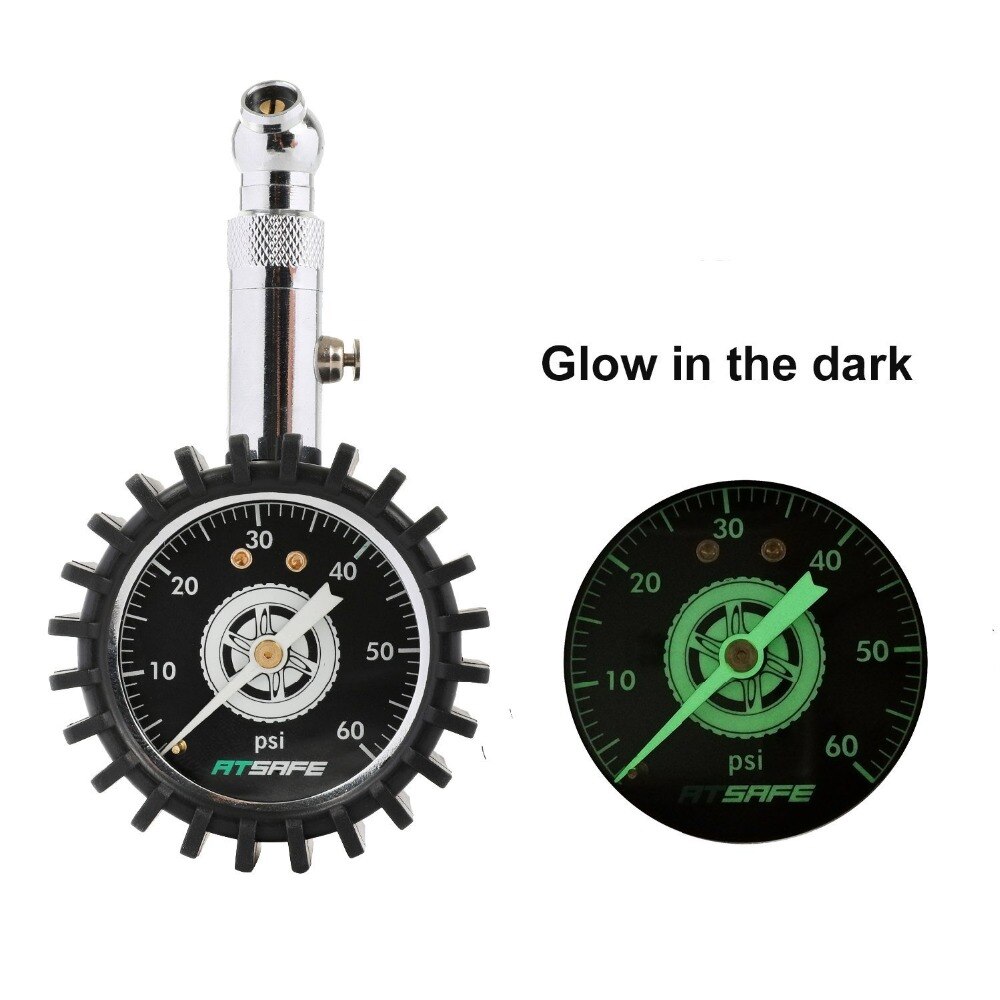 Bandenspanningsmeter 60psi, Glow In The Dark, met Ventieldopjes, professionele Mechanische Bandenspanningsmeter voor Motorfietsen, Auto &#39;S, Vrachtwagens