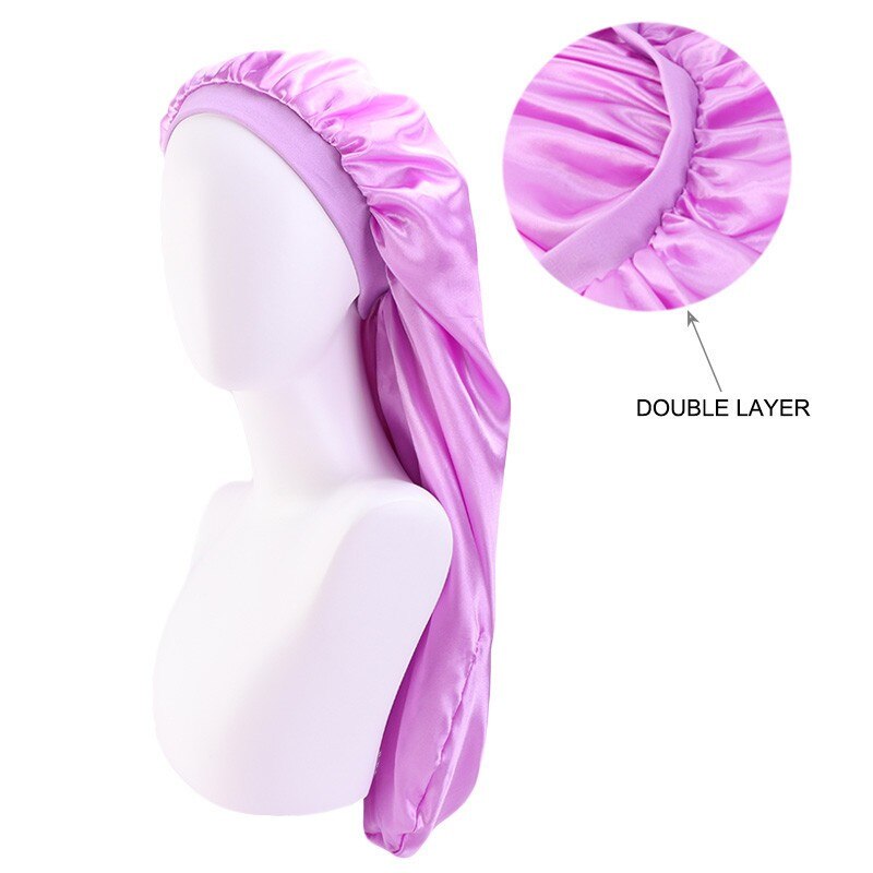 Gorro de satén de doble capa Extra grande, gorro cilíndrico largo para dormir de noche, cubierta para cabeza, turbante, complemento de cabeza para musulmanes africanos: Morado