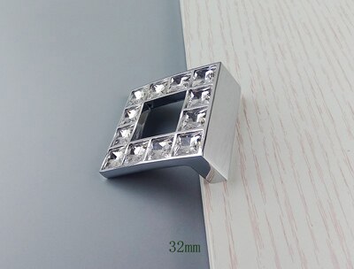 Super skinnende ægte krystalglas diamant håndtag møbler skydedør skuffeknap garderobe køkkenskabe skab kommode trække: 32mm
