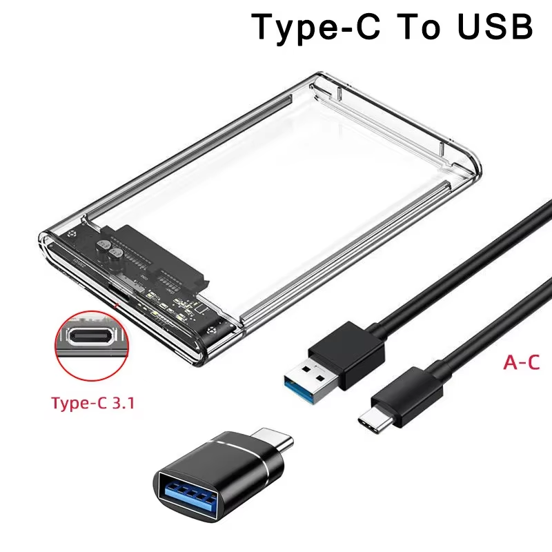 2.5'' External Hard Drive Enclosure USB 3.0 / 3.1 Type C to SATA III HDD Adapter 5Gbps Tool Free Clear External Hard Drive Case: Gold