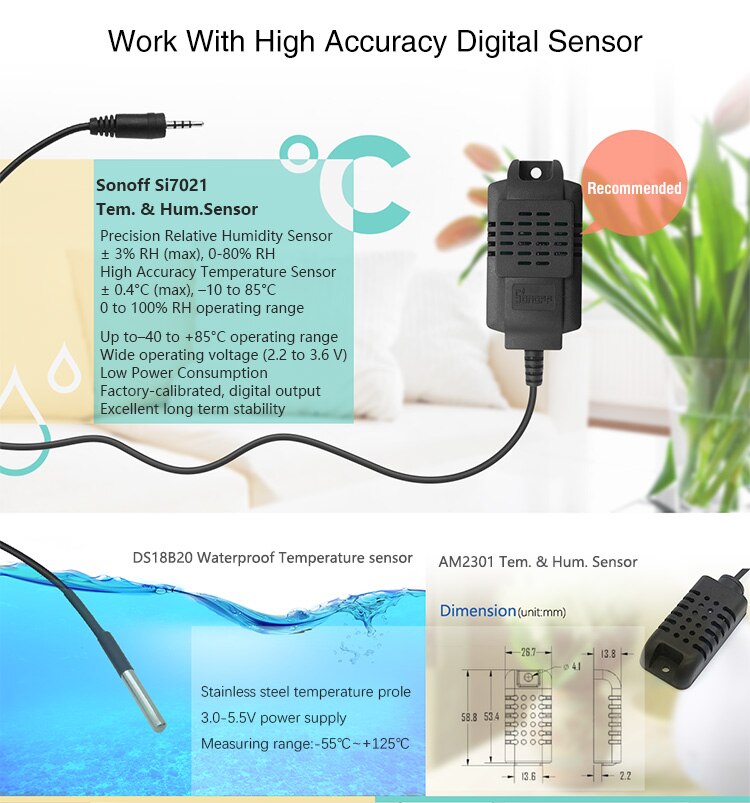 Sonoff TH16 TH10 10A 16A Smart Wifi Schakelaar Voor Ewelink Monitor Temperatuur Vochtigheid Automatisering, Met Alexa Google Home Assistent