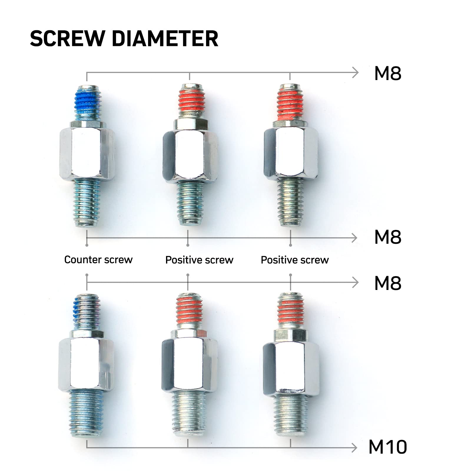 Accesorios para manillar de espejo de motocicleta, tornillo de perno de 8 mm a 10 mm, adaptador de rosca para bicicleta eléctrica, moto, scooter, ciclomotor, supermoto...: Plata