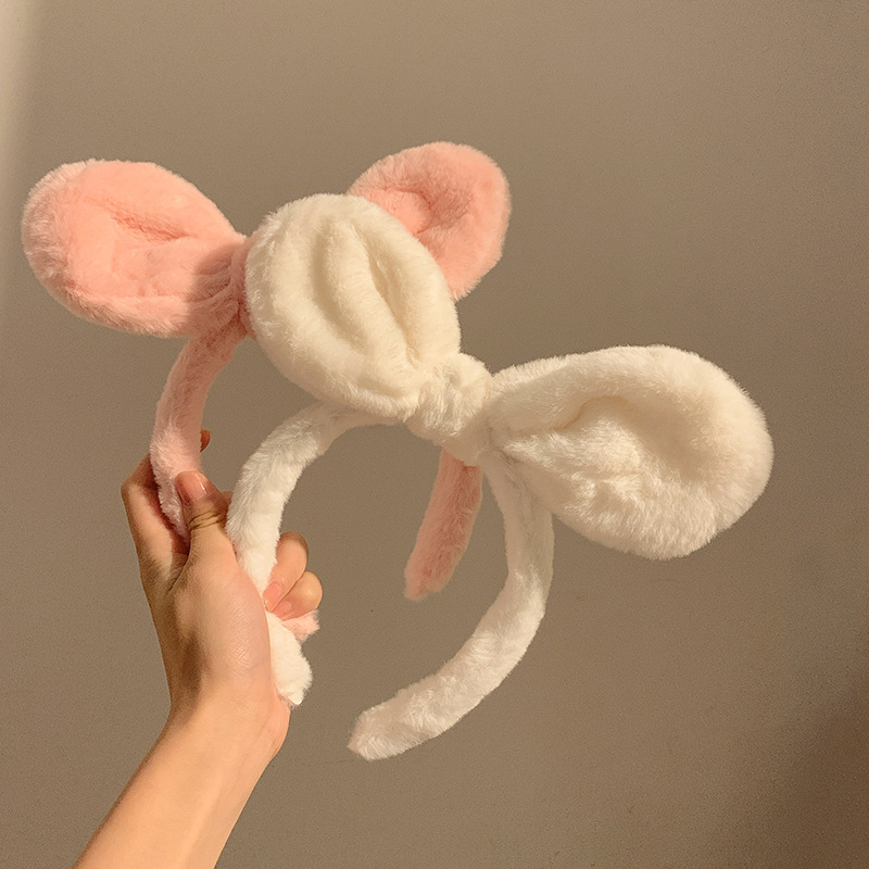 Diadema con Orejas de conejo de dibujos animados para mujer y niña, diadema con Orejas de oso y conejito, banda para el pelo para Cosplay, aro para el pelo de felpa a la , accesorios para el cabello