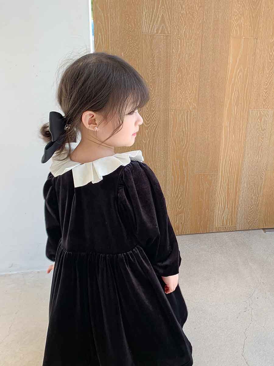Autumn Girls Long Sleeve Princess Dress Kids Vintage Black Dress Girl Dress
