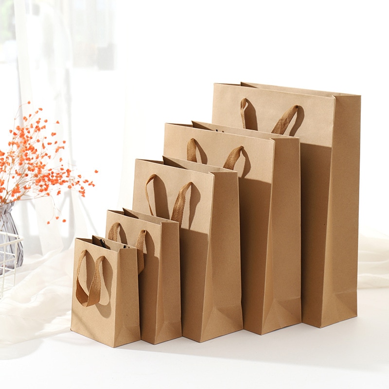 1 Pc Multi Size Bags Kraft Verpakking Handvat Papier Opbergtas Voor Bruiloft Snoep Gunst Tas Met Handvat zak Met Handvatten