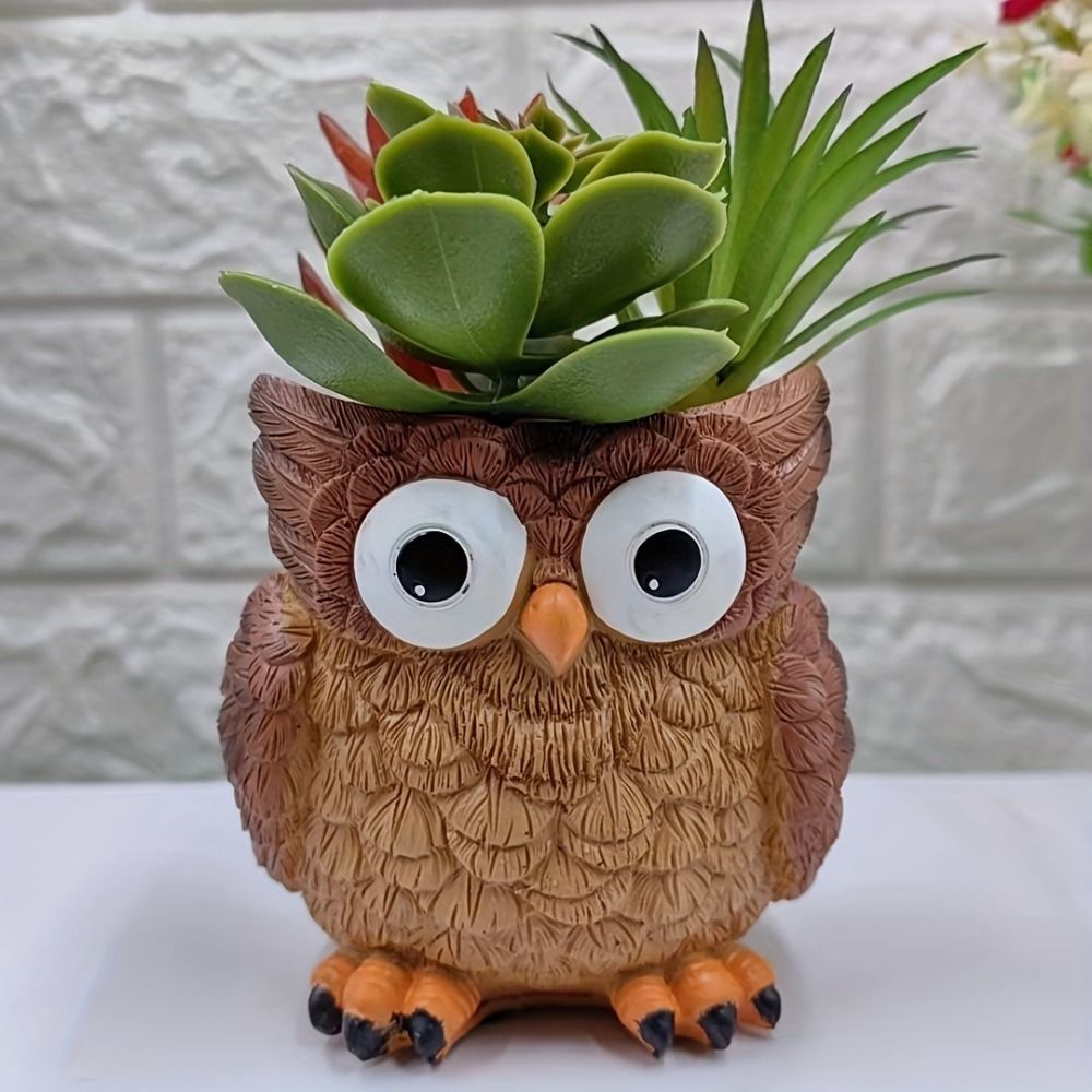 Tuinornament Hars Uil Planter Cartoon Schattige Dierenvaas Multifunctionele Gesimuleerde Succulente Bloempot Desktop