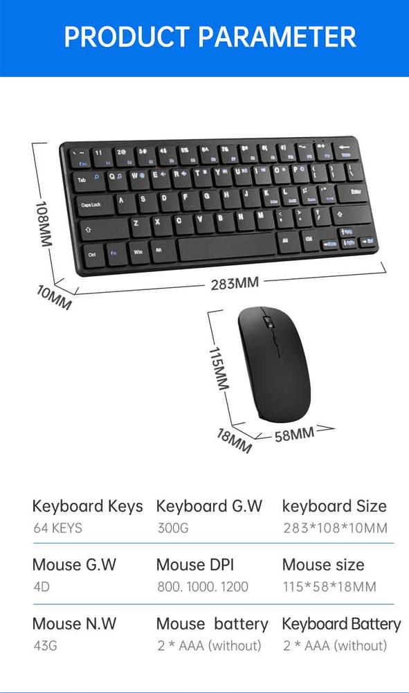 2.4g Wireless Keyboard Mouse Set Portable 10m Distance Keyboard Set With Usb Wireless Receiver Computer Peripheral