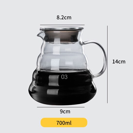 V60 Pour Over Glass Coffee Pot,Drip Coffee Pot,Glass Portable Heat Resistant Coffee Pot & Coffee Kettle with Handle: 700ml