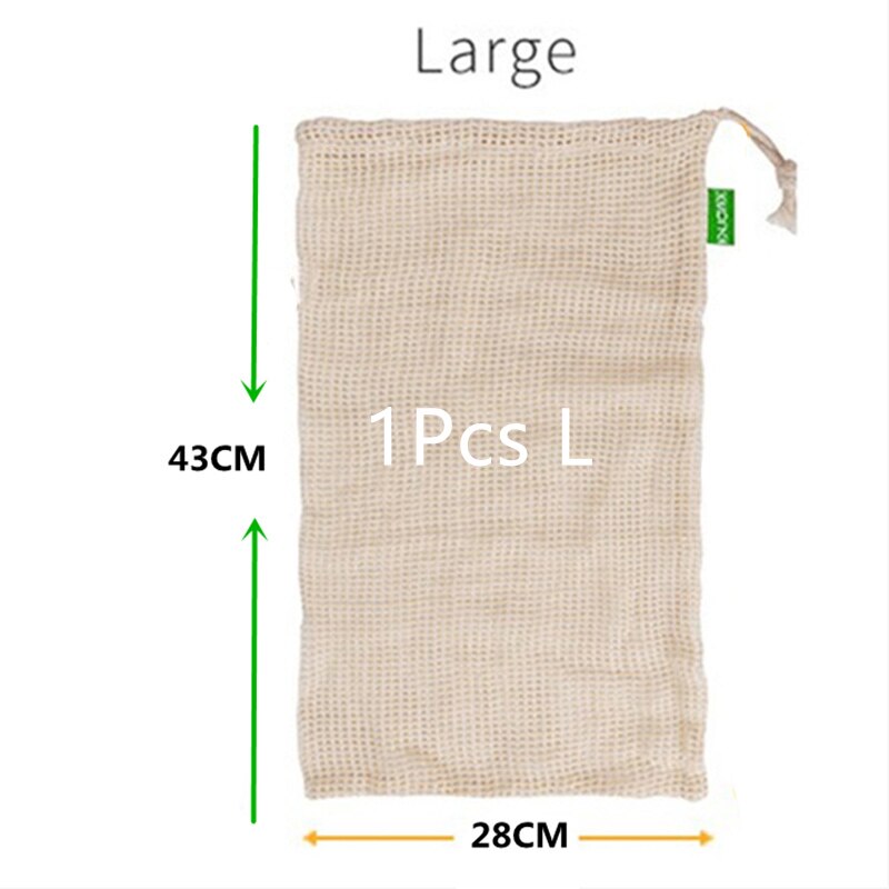 bolsas ecologicas reutilizables Bolsa reutilizable de malla de algodón para frutas vegetales bolsa de almacenamiento lavable de cocina bolsas reutilizables verduras y fruta: 1large
