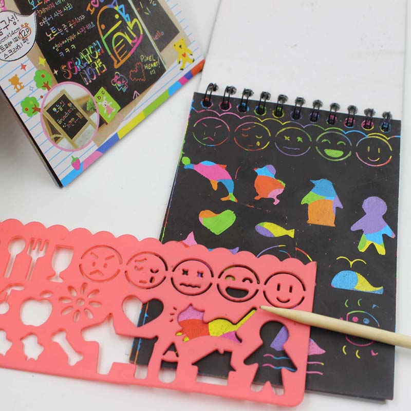 Neue Bunte Papier DIY Kinder Pädagogisches Spielzeug Spaß Kritzeln Scratch Kinder Graffiti Bunte Schwarz Holz Stick kinder handwerk-20