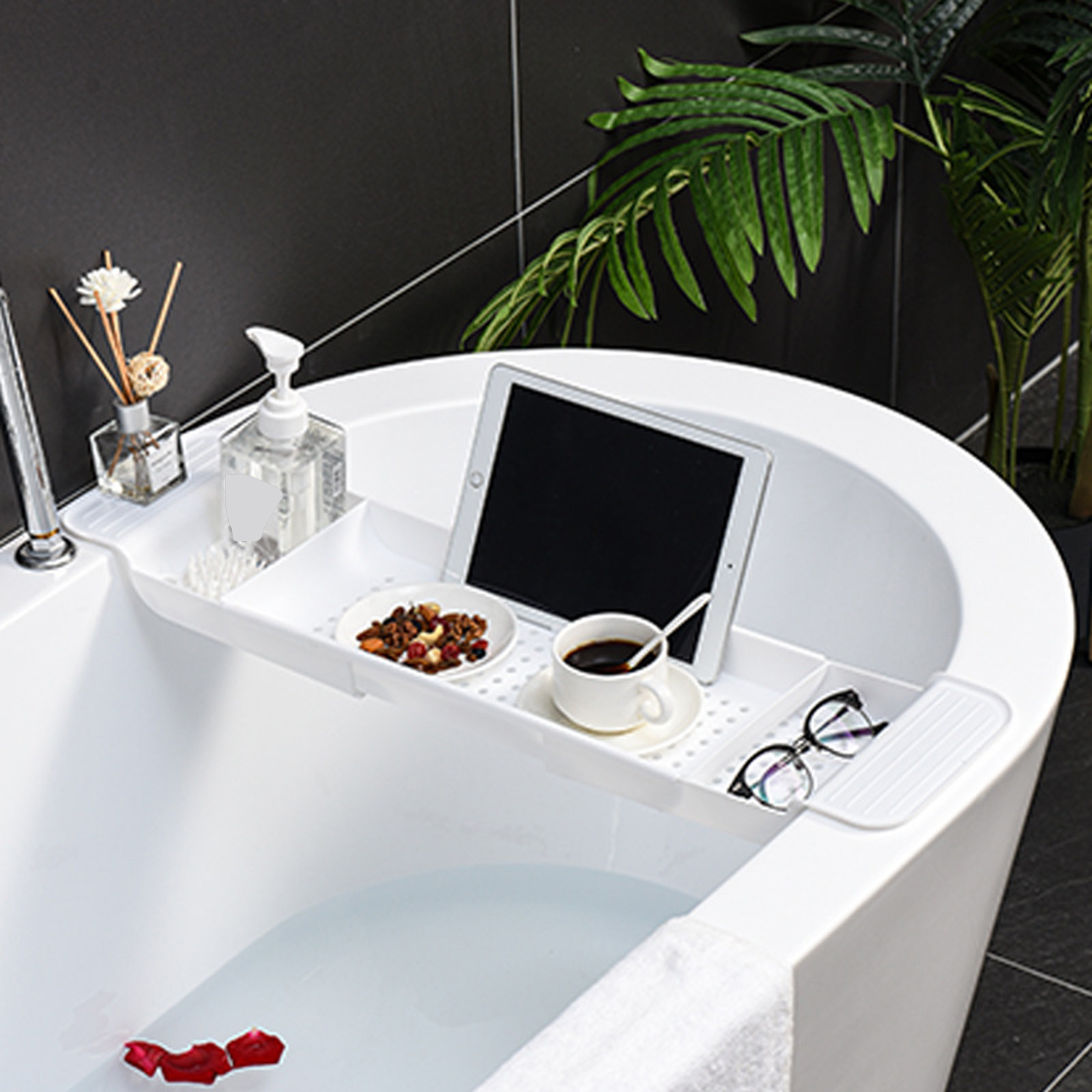 Expandable Bathtub Tray Bath Caddy Tray Retractable Bath Spa Caddy Tray Bathroom Storage Book Wine Tablet Holder Reading Rack: B