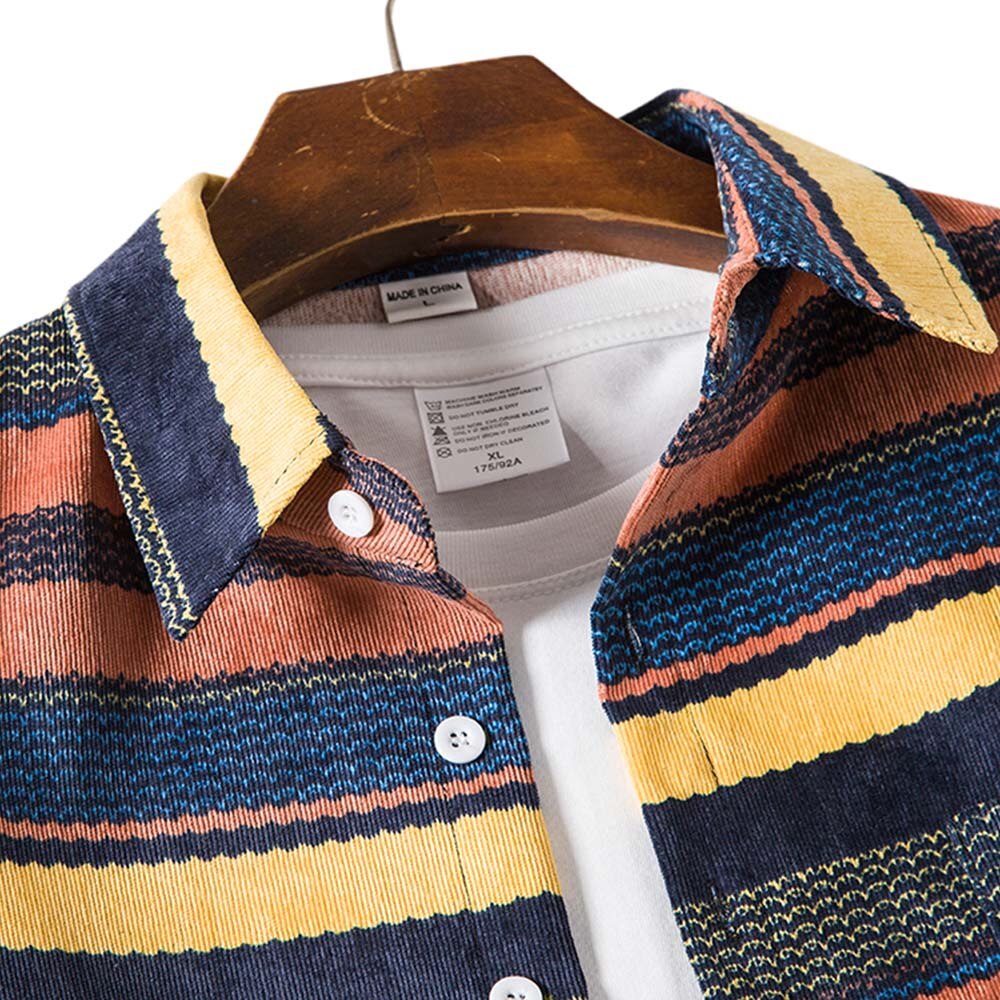 Devil king herenkleding herfstproduct overhemd met corduroy etnische print lange mouwen all-match overhemd