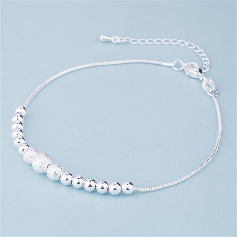 KOFSAC-tobilleras de plata fina para mujer, joyería de playa, brazalete de cuentas esmeriladas, pulseras para niñas, de verano 925