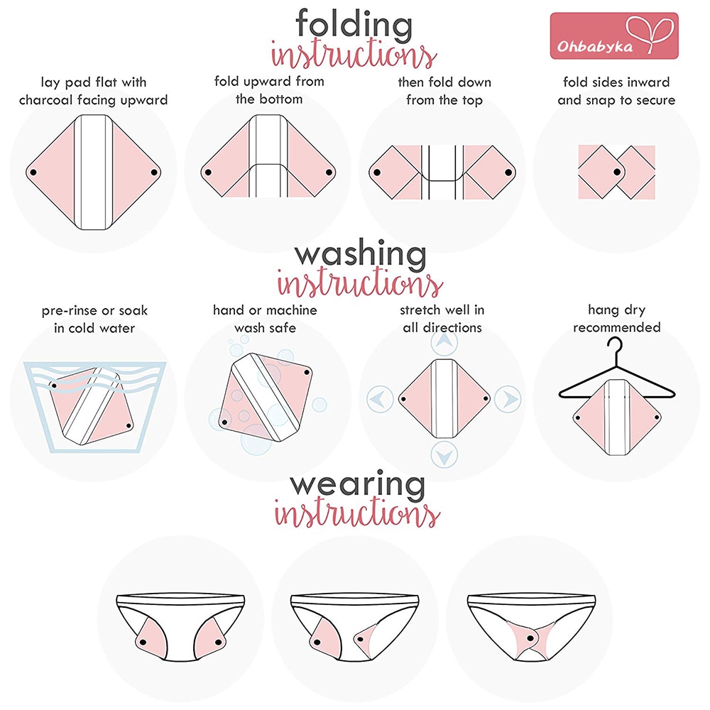 Genanvendelige bind bambus kul hygiejnebind mama menstruations bomuldsbind vaskbare trusseindlæg 2 stk l  +2 stk m  +2 stk s +1 pose
