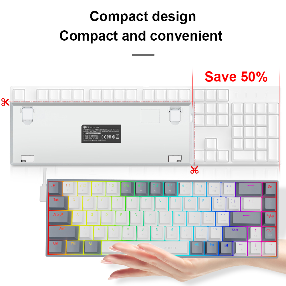 E-YOOSO Z686 RGB USB 60% Mini clavier filaire de jeu mécanique mince commutateur rouge 68 touches Gamer pour ordinateur portable