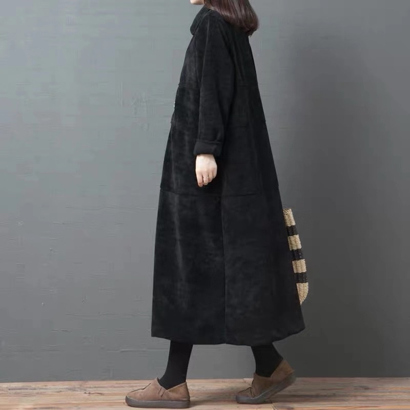 2022 Spring Autumn Corduroy Long Trench Coats Women Clothing Vintage Korean Loose Large Size Long Sleeve Overcoats XA1131