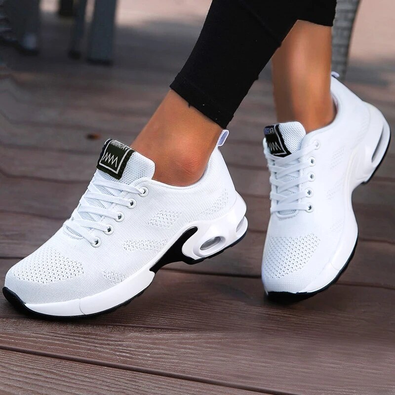 Scarpe Casual da donna Scarpe basse da passeggio in mesh traspirante Scarpe da ginnastica con plateau Scarpe da ginnastica vulcanizzate da donna Tenis Calzature femminili bianche: WHITE / 36