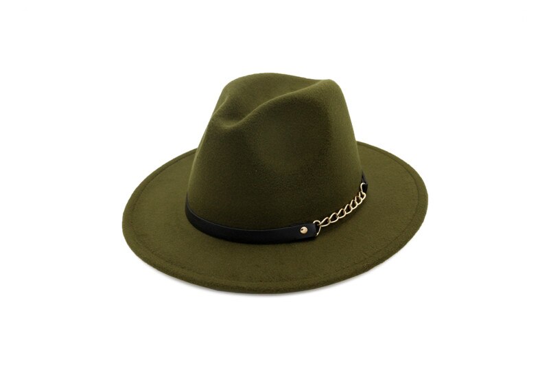 Kvinder varm vinteruld metalbælte fedora hætte bred randen cowboy hat  ad0780: Militærgrøn