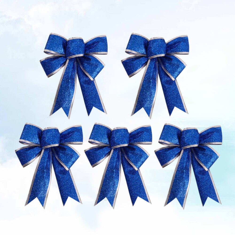 5 stuks/pak glinsterende stoffen kerstlint strik knoop lint ornamenten voor kerstboom decoratie (rood): Blauw