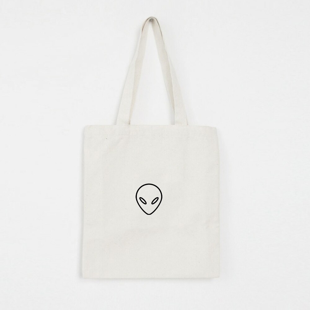 Alienígena mujeres bolsas bolso de las señoras bolso de hombro Casual mujer tela de algodón bolso plegable playa bolso Shopper