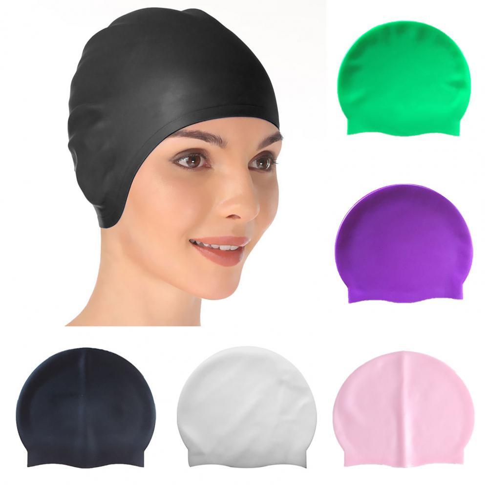 Swim Cap Elastic Put on Easily Silicone for Training Swimcap Long Hair for Training: Green