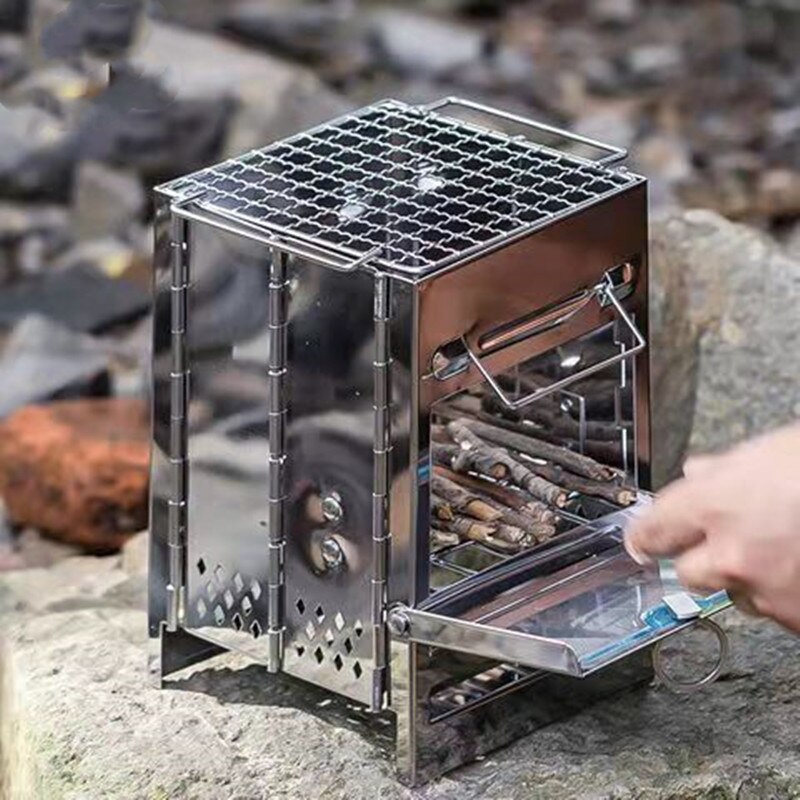 Camping Houtkachel Multifunctionele Rvs Folding Camp Stove Lichtgewicht Draagbare Hout Oven Voor Outdoor Picknick Bbq