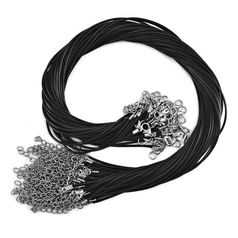 50Pcs/lot 1.5/2mm Leather String Cord Wax Braid Rope Adjustable Chain Lobster Clasp Wax Rope Necklaces Pendant Jewelry Findings: MULTI
