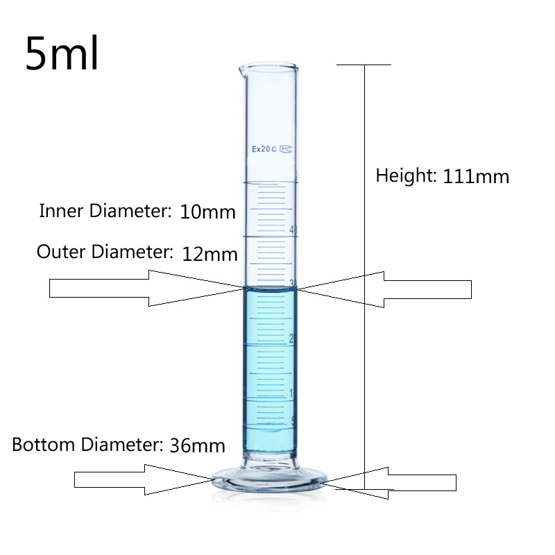 10pcs/lot 5mL Graduated Glass Measuring Cylinder Graduated Cylinder Laboratory Chemistry Equipment