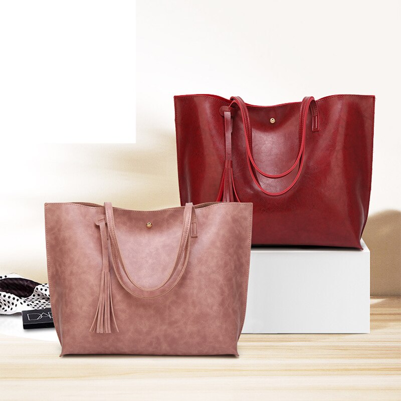 Bolso de mano de piel sintética con grande para mujer, bandolera de piel sintética con cera de aceite, borla, 01-SB-ylssst