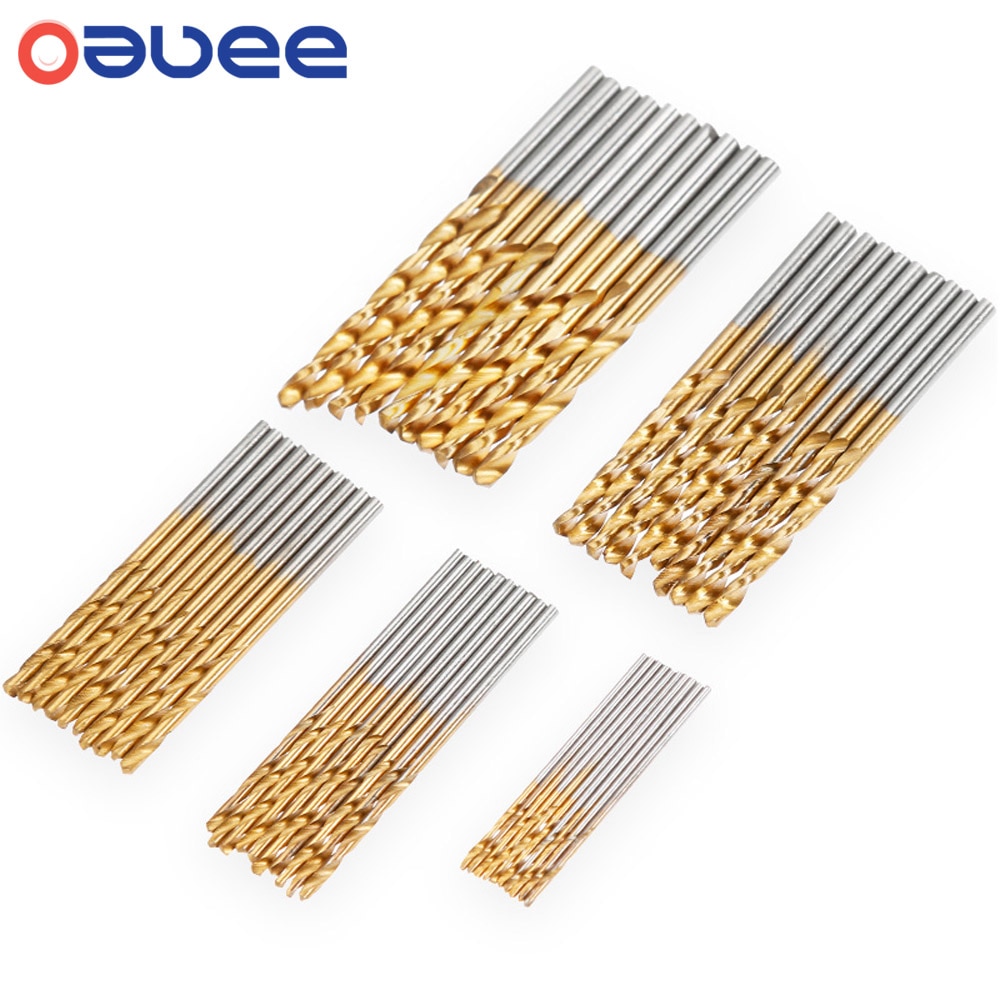 Oauee 50Pcs HSS High Speed Steel Drill Bits Set Titanium Coated Drill Bits Tool Power Tools 1/1.5/2/2.5/3mm