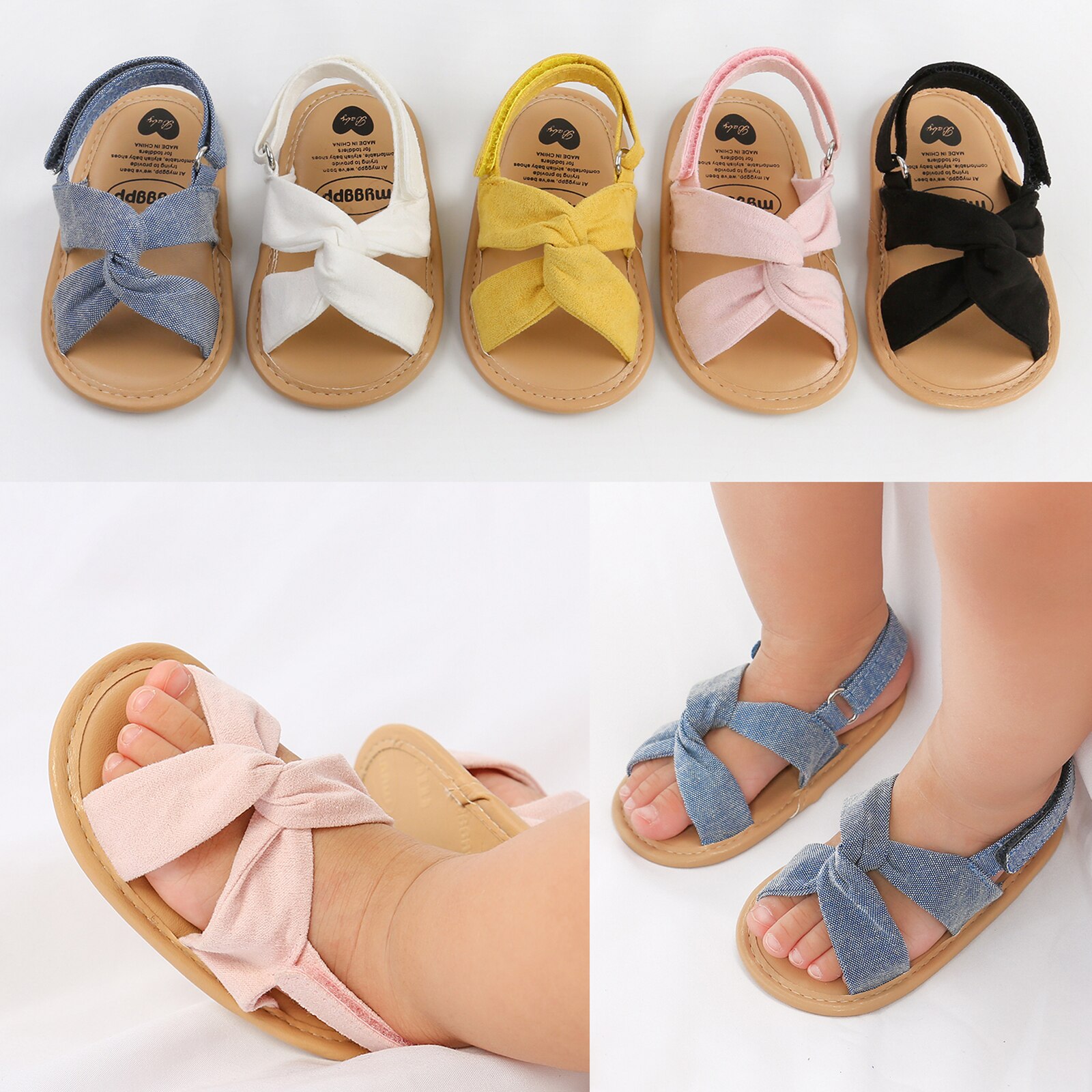 Chaussures pour bébé fille de 0 à 18 mois, sandales plates de couleur unie, semelle en caoutchouc souple, antidérapantes, chaussures de première marche d'été
