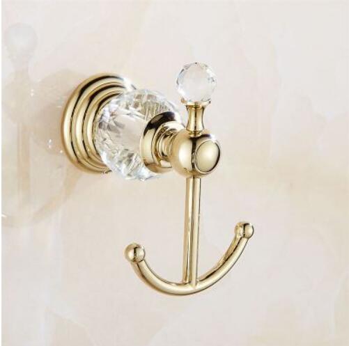 Clear Crystal Bathroom Accessories Sets Silver Polished Gold Towel Rack Toilet Brush Holder Solid Brass Bathroom Hardware Sets: robe hook
