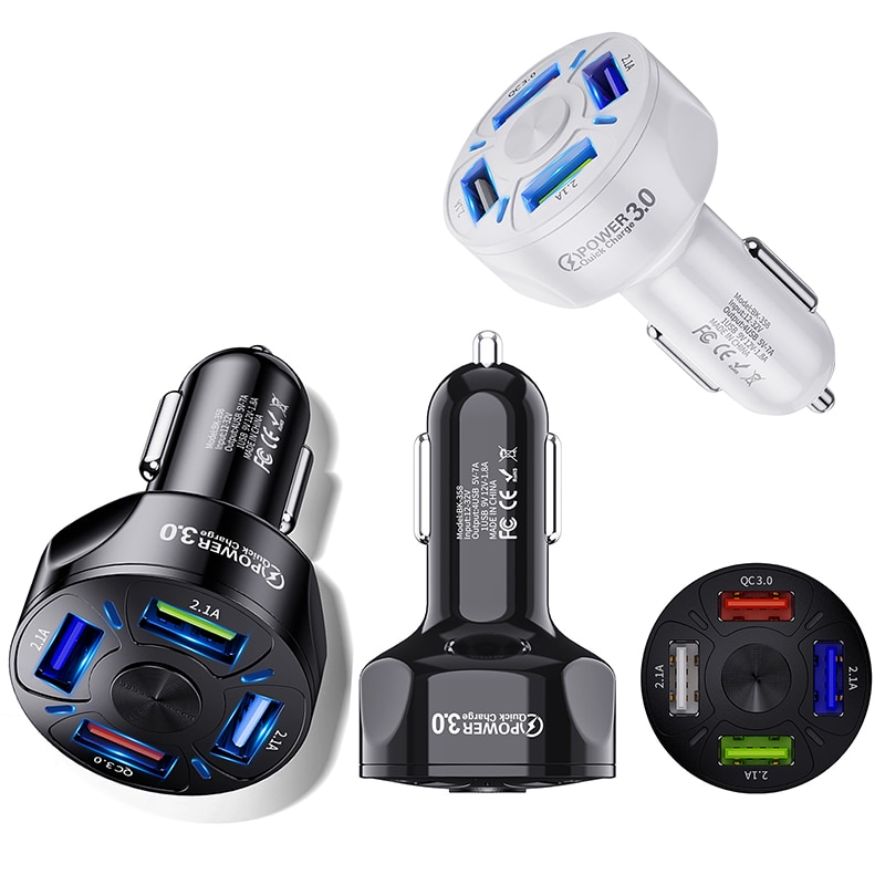 Usb Car Charger 4 Poorten 48W Quick 7A Mini Snel Opladen Voor Iphone 13 12 11 Xiaomi Huawei Mobiele telefoon Oplader Adapter In Auto